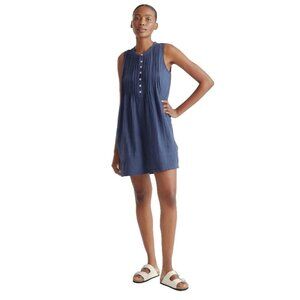 Quince Womens 100% Organic Cotton Gauze Sleeveless Swing Dress Indigo Blue XS